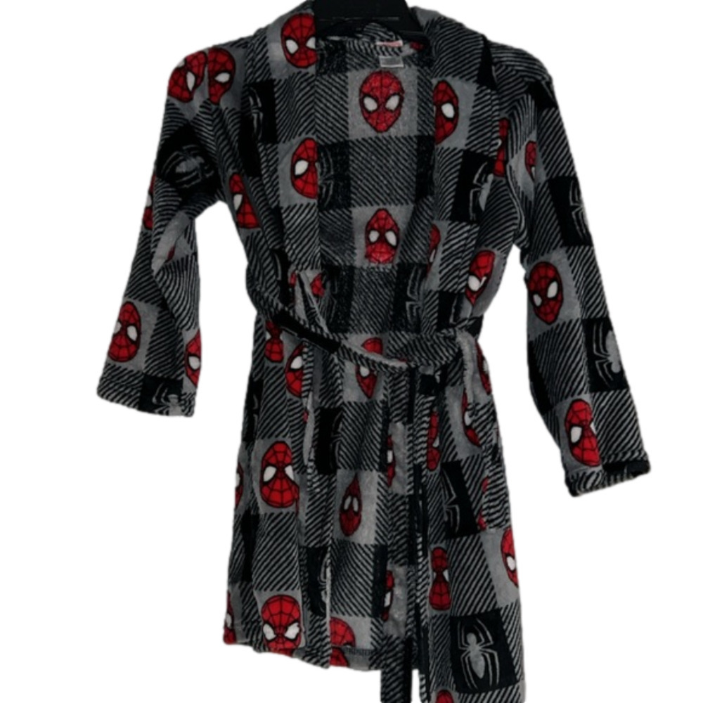 Spiderman Kids unisex bath robe size small in red grey & black fuzzy pajamas - Picture 1 of 11